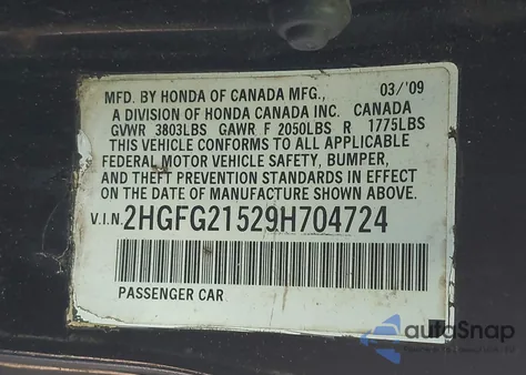 2009 Honda Civic Si from USA, damaged, VIN 2HGFG21529H704724